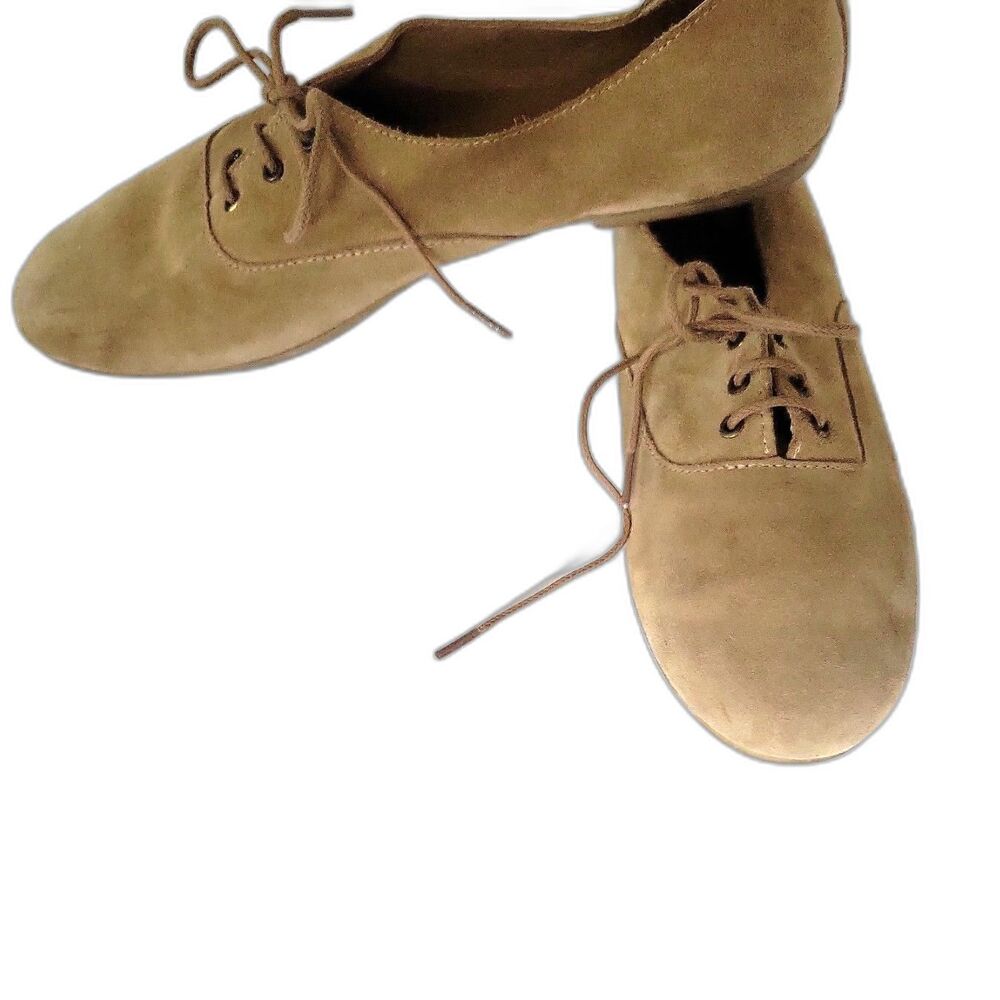 Vintage Andre Paris soft suede lace-up Jazz Oxford Flat-Size 38 tan beige